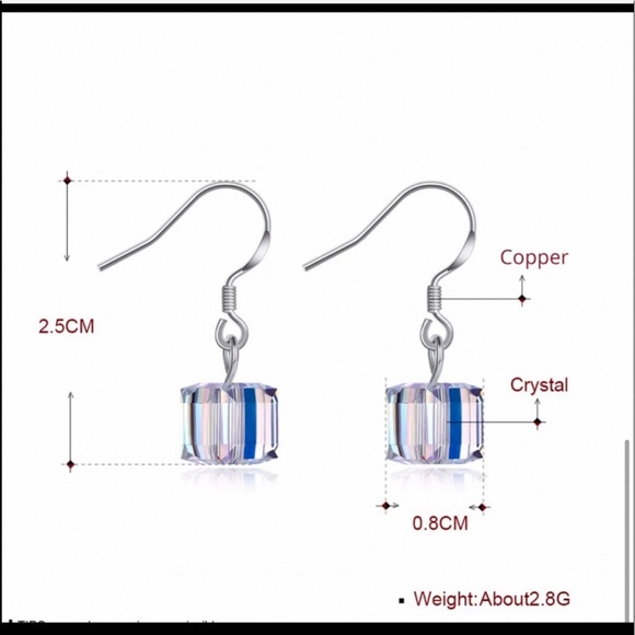 New Platinum Plated S925 Swarovski Crystal 
Aurora Borealis Cube Dangle Earrings - Picture 5 of 16